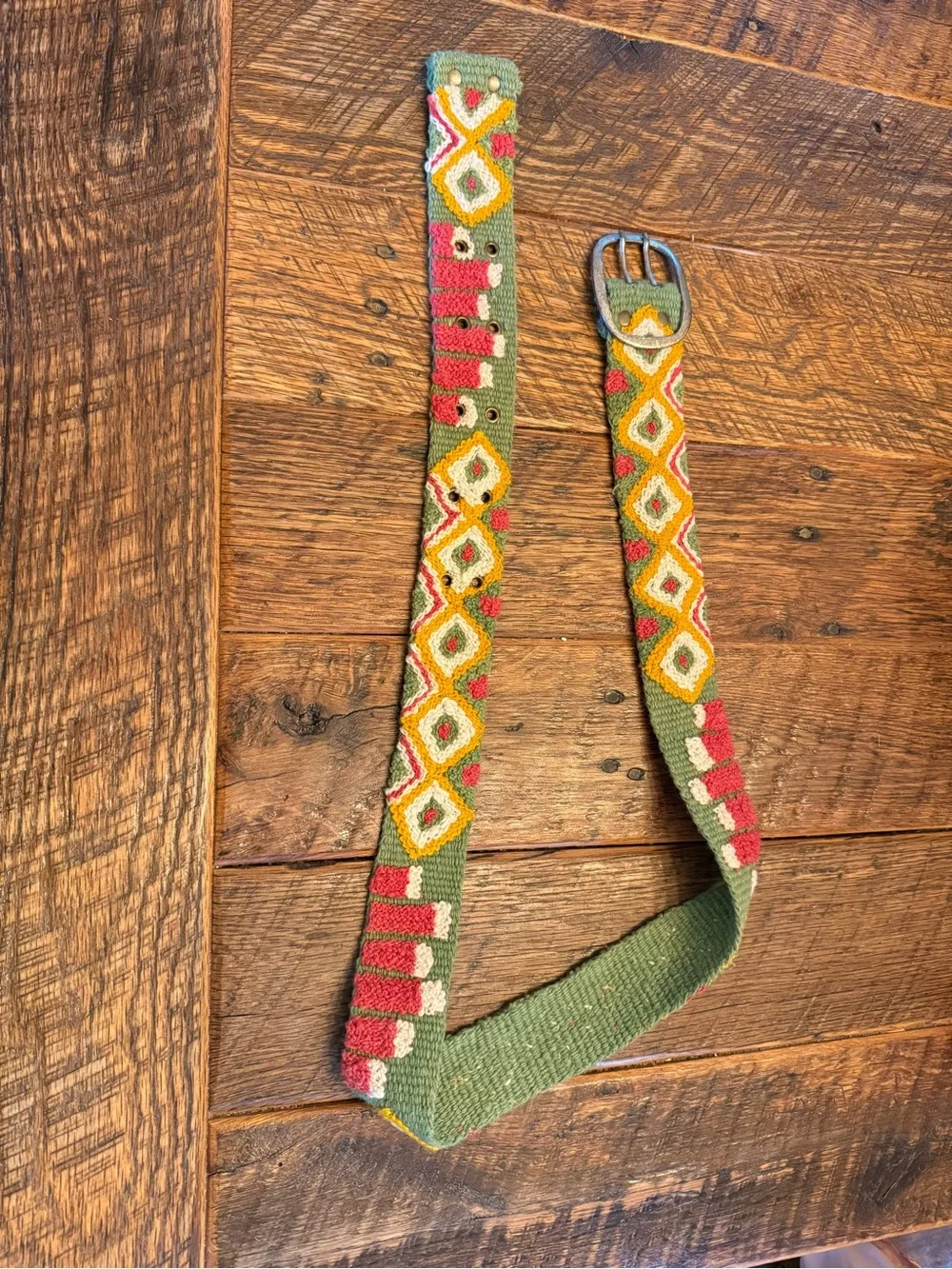 Jenny Krauss Embroidered Green Geometric Boho Belt -Size Large